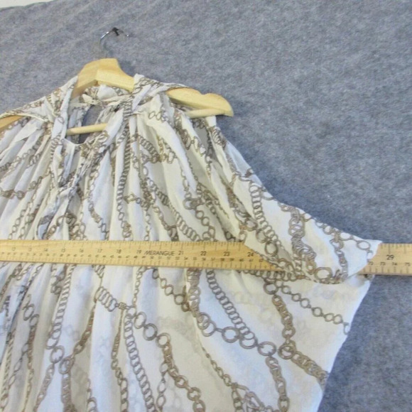 D&G Womens Chain Link Blouse 4 White Nautical Drape Top Tie Neck Smocked 70 - Picture 8 of 13